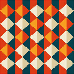 Obraz premium A vibrant and groovy seamless pattern filled with a mash-up of retro designs. The pattern includes a mix of houndstooth and checkerboard patterns in various sizes, colors, and orientations.
