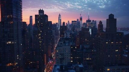  A futuristic city skyline illuminated by AI-controlled streetlights, casting a soft glow against a white horizon. 
