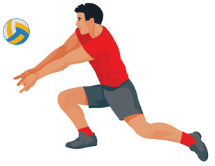 Indonesian volleyball player in red t-shirt who hits the ball from below