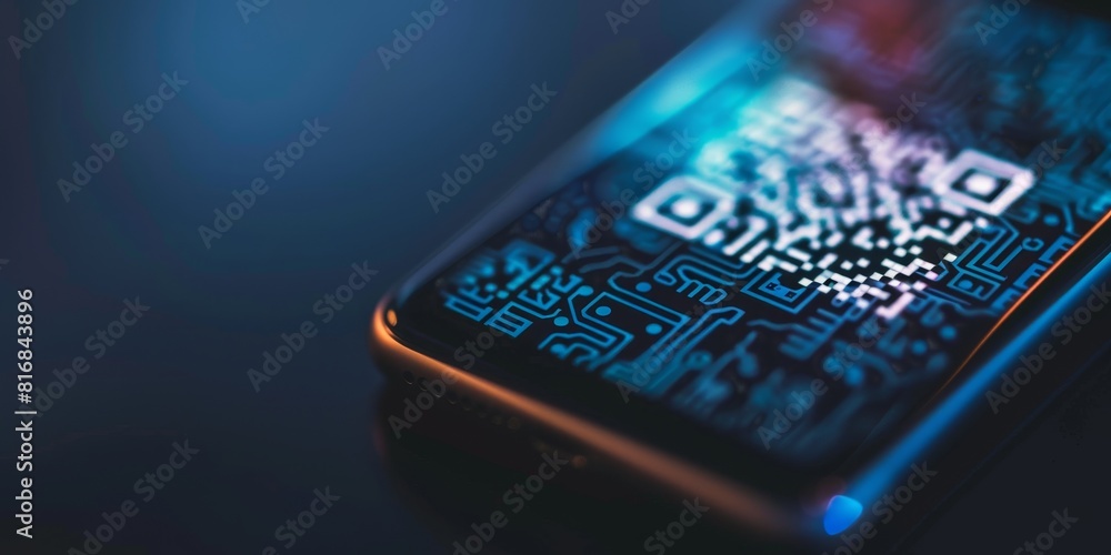 Poster abstract image of qr code on the smartphone screen.