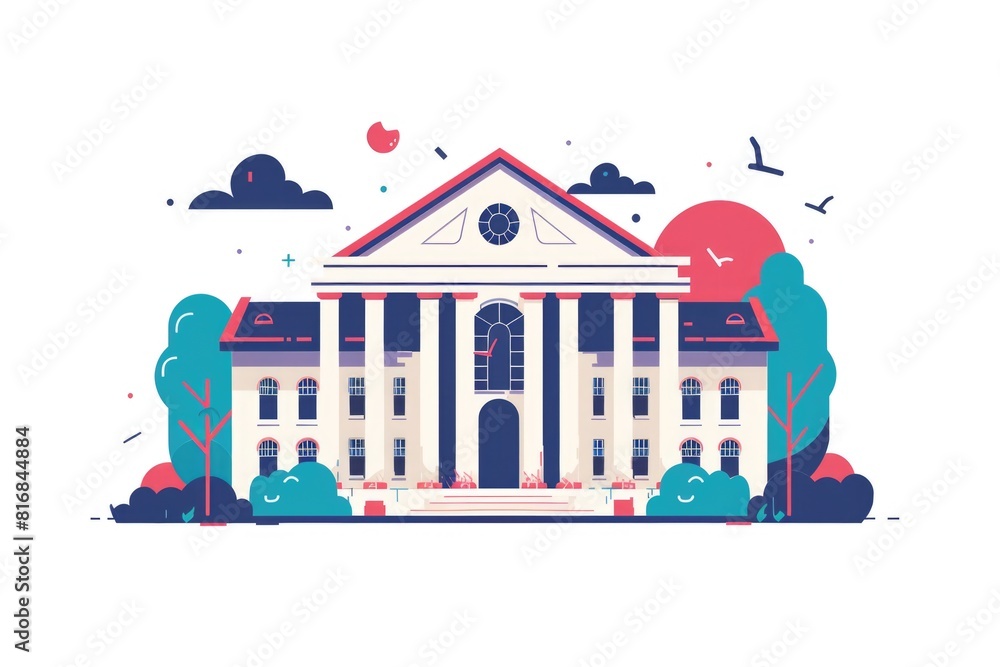 Poster a building with a prominent clock on the front. suitable for urban and architecture concepts