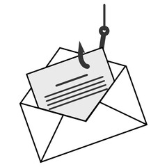 Email icon with hook on it. Phishing mail that trick people into obtaining personal, important or confidential information in Cybersecurity concept.