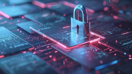 A conceptual image of a virtual lock securing digital documents, representing data protection and information security