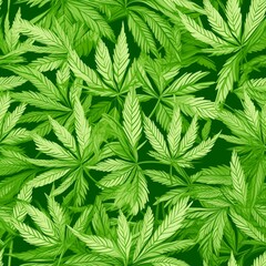 Hemp leaves. Seamless texture. AI generated
