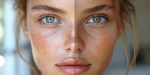 Flawless beauty: Close-up portrait of a young woman before skincare treatment.