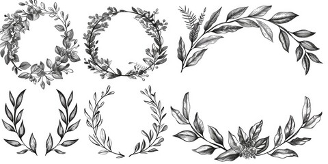 A collection of intricately designed floral wreaths. Perfect for invitations and greeting cards
