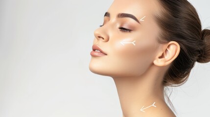 Naklejka premium Women with perfect facial skin Template from applying cosmetics on a white background.