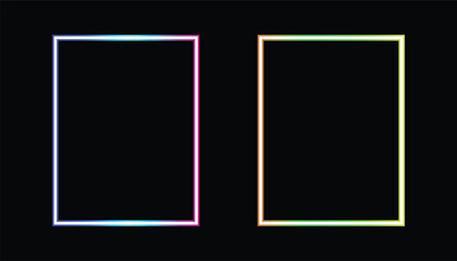 Abstract colorful gradient shape, set of two square frames with neon style isolated on black background