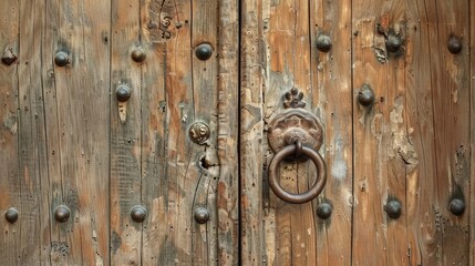 Door made of wood with a lock and knocker