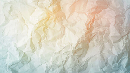 Crinkled and textured pastel-colored paper creating a layered, abstract design with soft hues of...