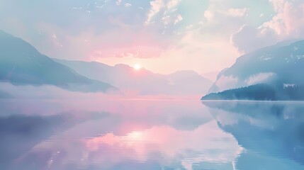 Pale pastel hues washing over the scenery, imbuing it with a sense of tranquility.