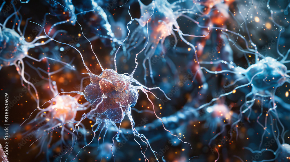Aufkleber a macro image of neurons brain cells against a dark background