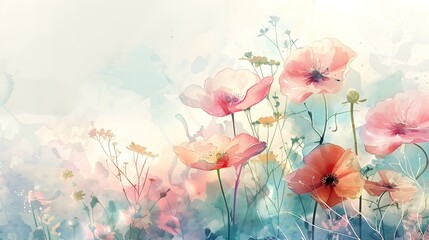 Ethereal Watercolor Floral Garden with Transparent Elements and Soft Dreamlike Ambiance