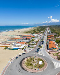 spring aerial view of the marina of Torre del Lago, municipality of Viareggio, in Tuscany