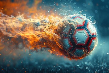 4k wallpaper featuring a soccer ball with a fiery trail, symbolizing energy and action