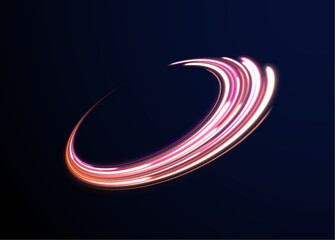 City road car light trails motion background. Neon color blurred freeway traffic in a large set. Accelerating speed on a night road in the form of a comet of neon colors.