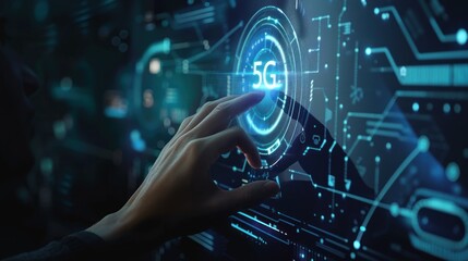 hand touching the screen, 5G Network Internet.