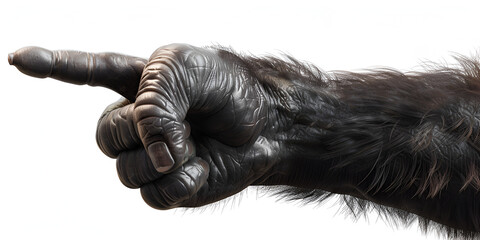 A Closeup of a Gorilla's Wrinkled Hand on white background 