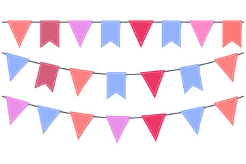 Obraz premium Colorful paper bunting party flags flat vector isolated on white background