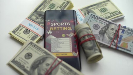 tablet pc with app for sport bets, on top of stacks of banknotes, white background, concept of online bets 3d render