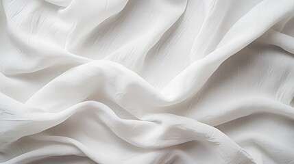 Obraz premium White crumpled linen fabric texture background.