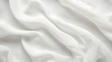 White crumpled linen fabric texture background.