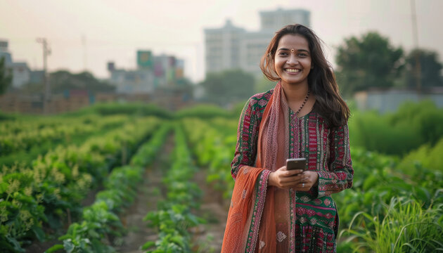 Indian rural woman using smartphone - Powered by Adobe