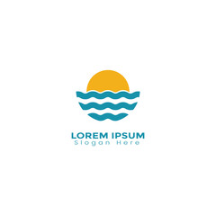 Fototapeta premium Vector logo design template. Sun and Sea sign.