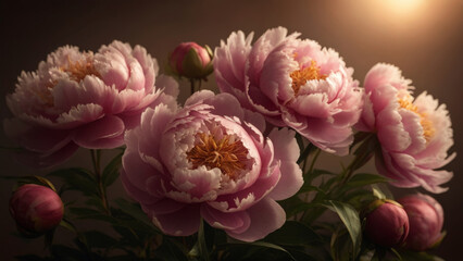 Pink peony flowers on blurred background