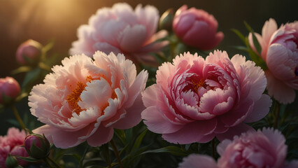 Pink peony flowers on blurred background