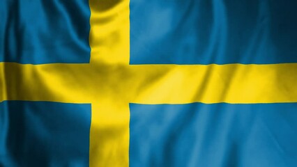 Realistic close up silk flag of Sweden highly detailed fabric texture waving in the wind