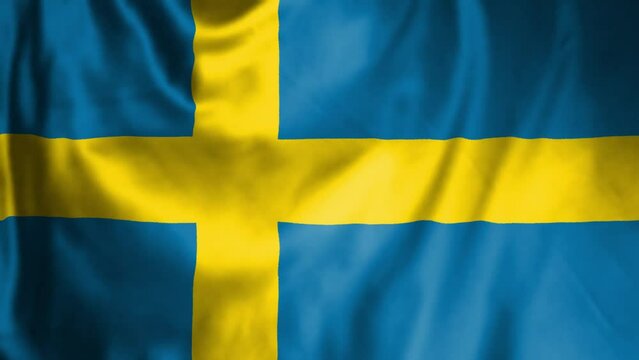 Realistic close up silk flag of Sweden highly detailed fabric texture waving in the wind