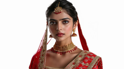 young beautiful Indian woman with gold jewelry