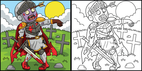 Zombie Knight Coloring Page Colored Illustration