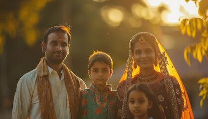 Happy indian family standing together