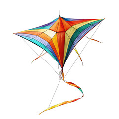 Kite on transparent background, png illustration, photorealistic bright kite, colorful clipart