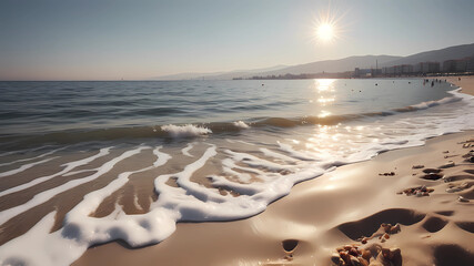Beach, izmir, sun, sea, sand, sunny, afternoon, bright; realistic, 8k, photograph, real, real image, very detailed, no blur