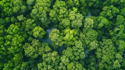 Fototapeta premium Aerial view of green tropical forest. Top view of dense forest.