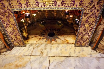 Bethlehem, Israel, mark of the birthplace of Jesus Christ by the Blessed Virgin Mary in Bethlehem,...