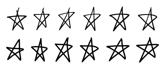 Hand-Drawn Black Star Shapes Collection