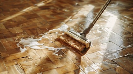 Cleaning the floor with a mop. House cleaning concept.
