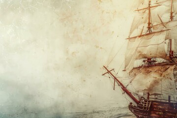 Obraz premium Aged effect photo of a majestic sailing ship navigating through misty waters