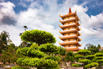 Traditional Buddhist pagoda in Vietnam, asian religious building