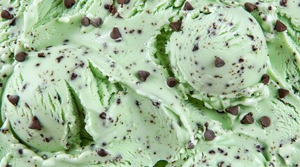 Mint chocolate chip ice cream close-up texture