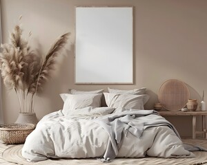 Modern Bedroom Minimalist Poster Frame Arrangement in Bohemian Style Living Space