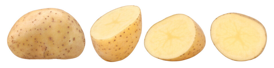 Potatoes, halves and slices isolated, transparent PNG,  PNG format, cut out