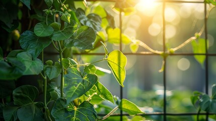 A vine climbing a trellis, its tendrils reaching for the sunlight and showcasing the adaptability of plants