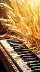 Fototapeta premium Piano Keys with Wheat Stalks. Generative ai