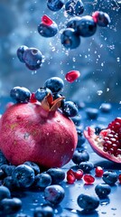Fresh Blueberries and Pomegranate on Sparkling Background. Generative ai