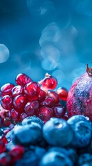 Fresh Blueberries and Pomegranate on Sparkling Background. Generative ai